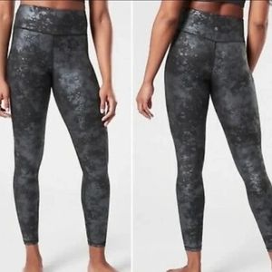 Athleta Elation Misty Lace Black Matte Foil High Rise Tights Small